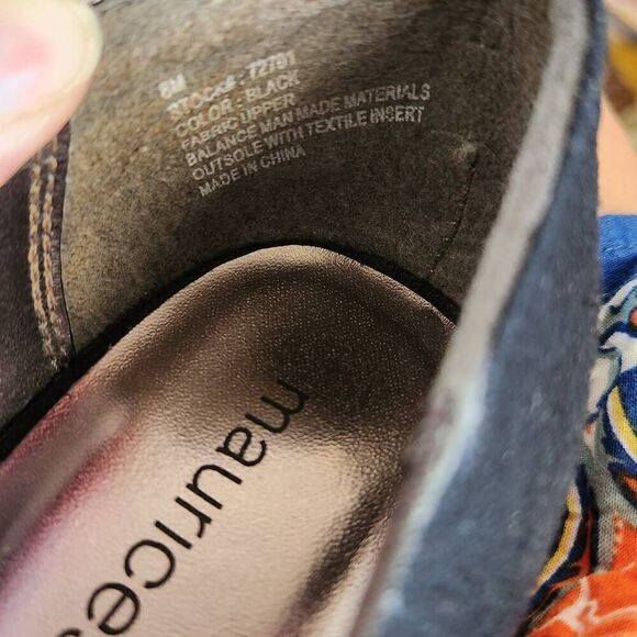 Maurices jet black suede chunky platform floral high heel pumps round toe 8 - Picture 5 of 5